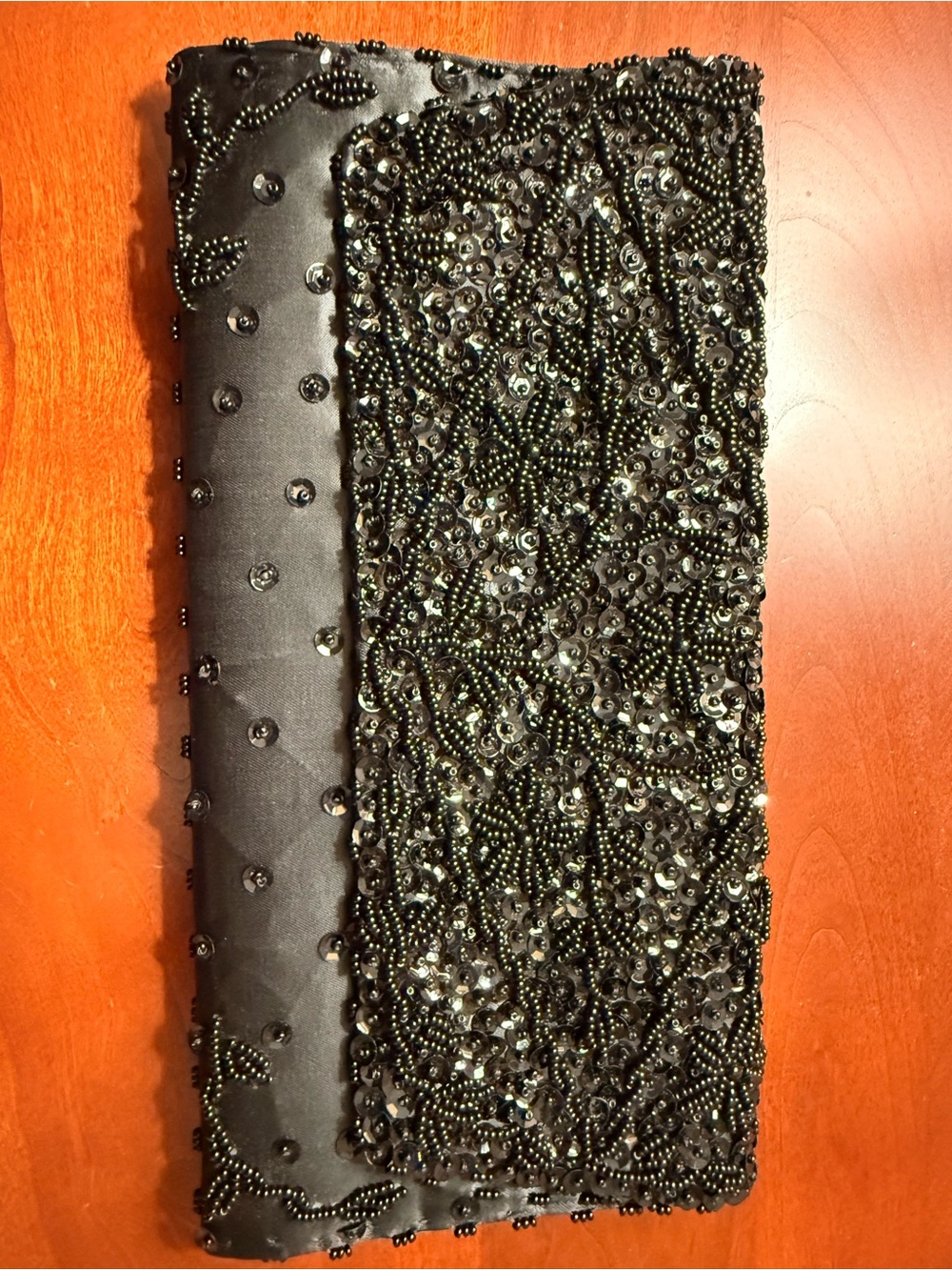 Embellished Black Beaded Sequin Clutch
